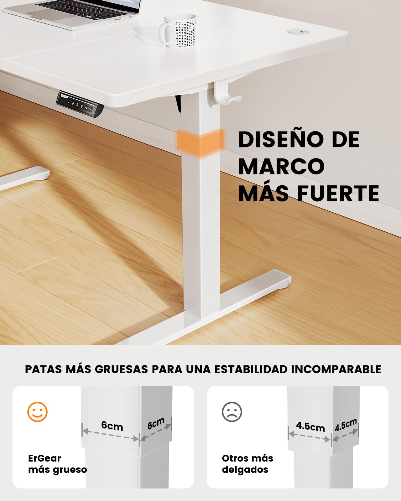 ErGear Escritorio Eléctrico en altura120x80cm,100KG de Capacidad de Carga Escritorio Ajustable con avanzado Motor sin escobillas,Robusto armazón metálico,Tablero de Cuatro Partes