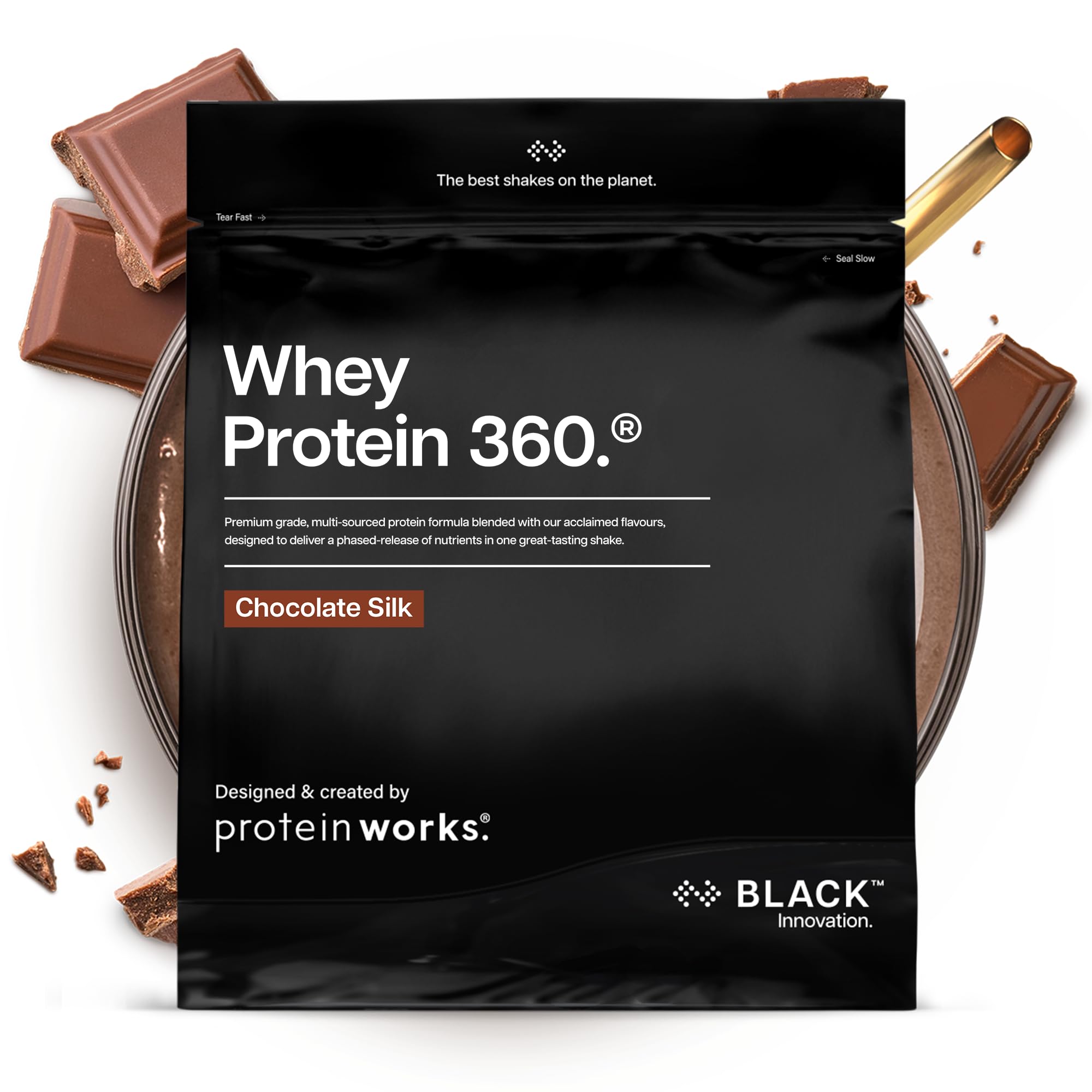 Protein Works | Whey Protein 360 - Black Innovation, Whey Protein Powder, Premium-Grade, Tri-Protein Blend, No Added Sugar, Complete Amino Acid Profile, Chocolate Silk, 40 Servings, 1.2kg