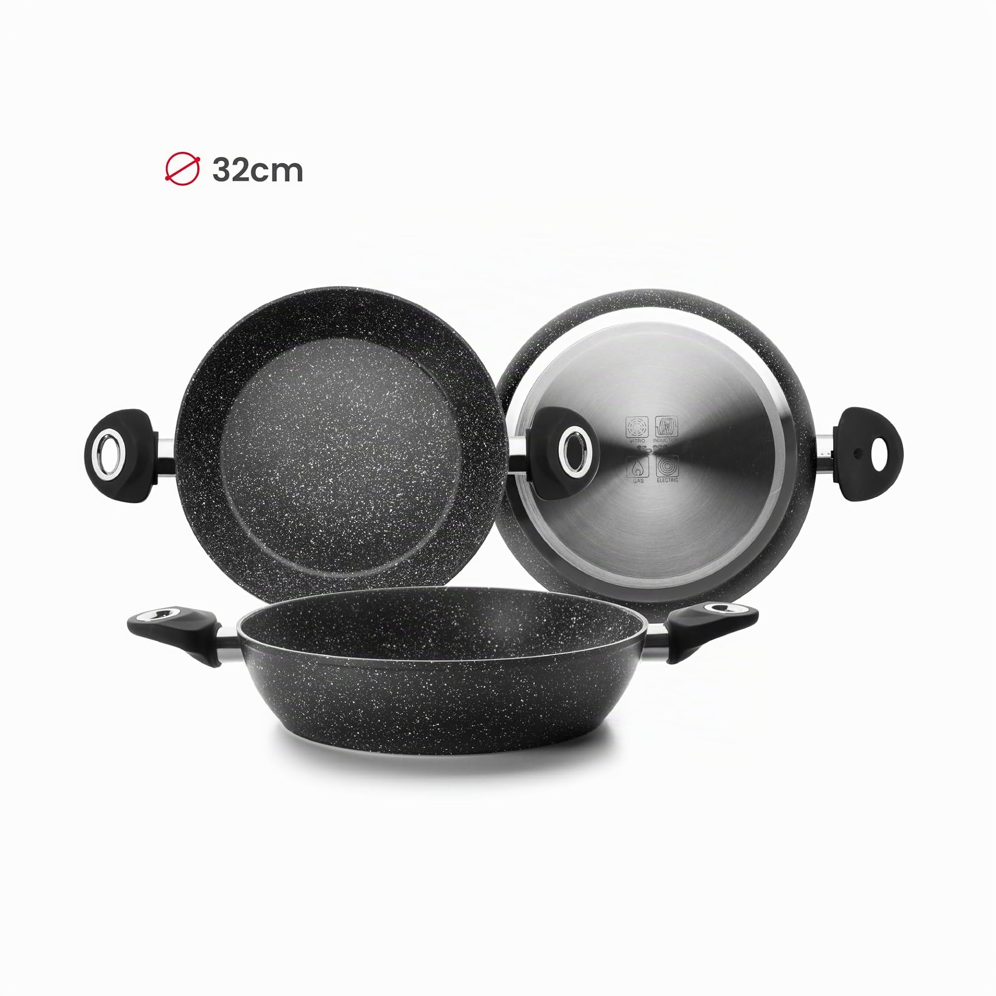 IBILI - Sarten Honda con 2 Asas Natura, 32 cms, Aluminio, Antiadherente Estilo Piedra, Apto para induccion
