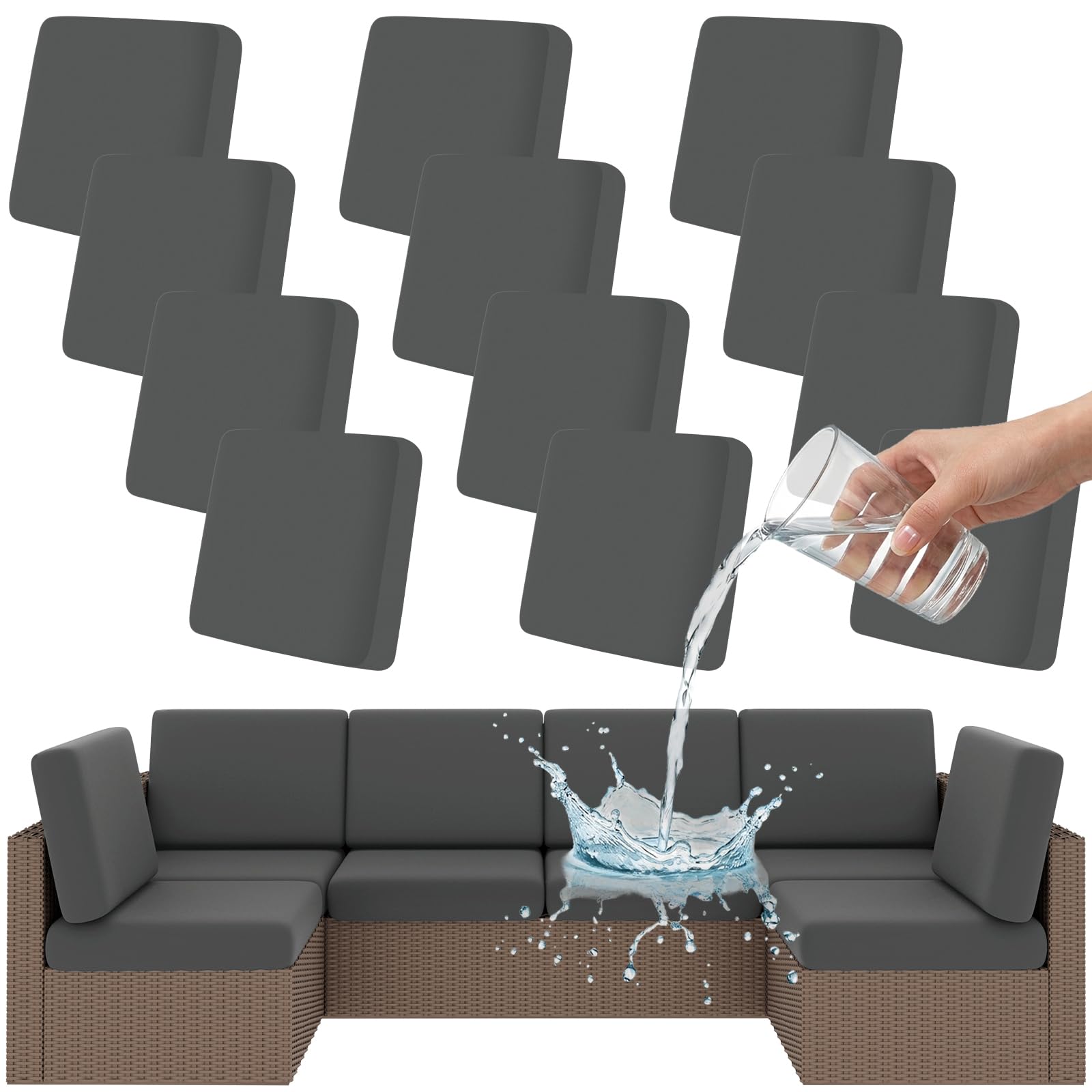 Photo 1 of Smiry Waterproof Patio Cushion Covers, Stretch Outdoor Couch Slipcovers Replacement Washable Furniture Protector Sofa Chair Seat Cover for Dogs and Pets (12 Pcs, Dark Grey)