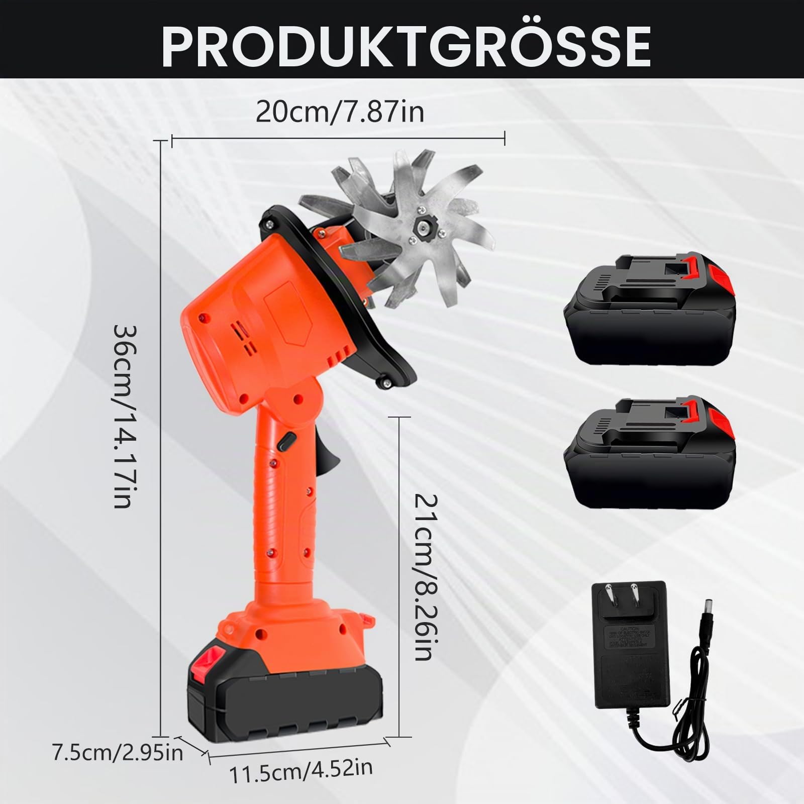Motorhacke, 21V Akku-Bodenhacke mit 2X 3000 MAh Akuus, Akkubetriebene Gartenfräse Drahtloser Ruderkultivierer für Rasenbodenanbau und Unkraut