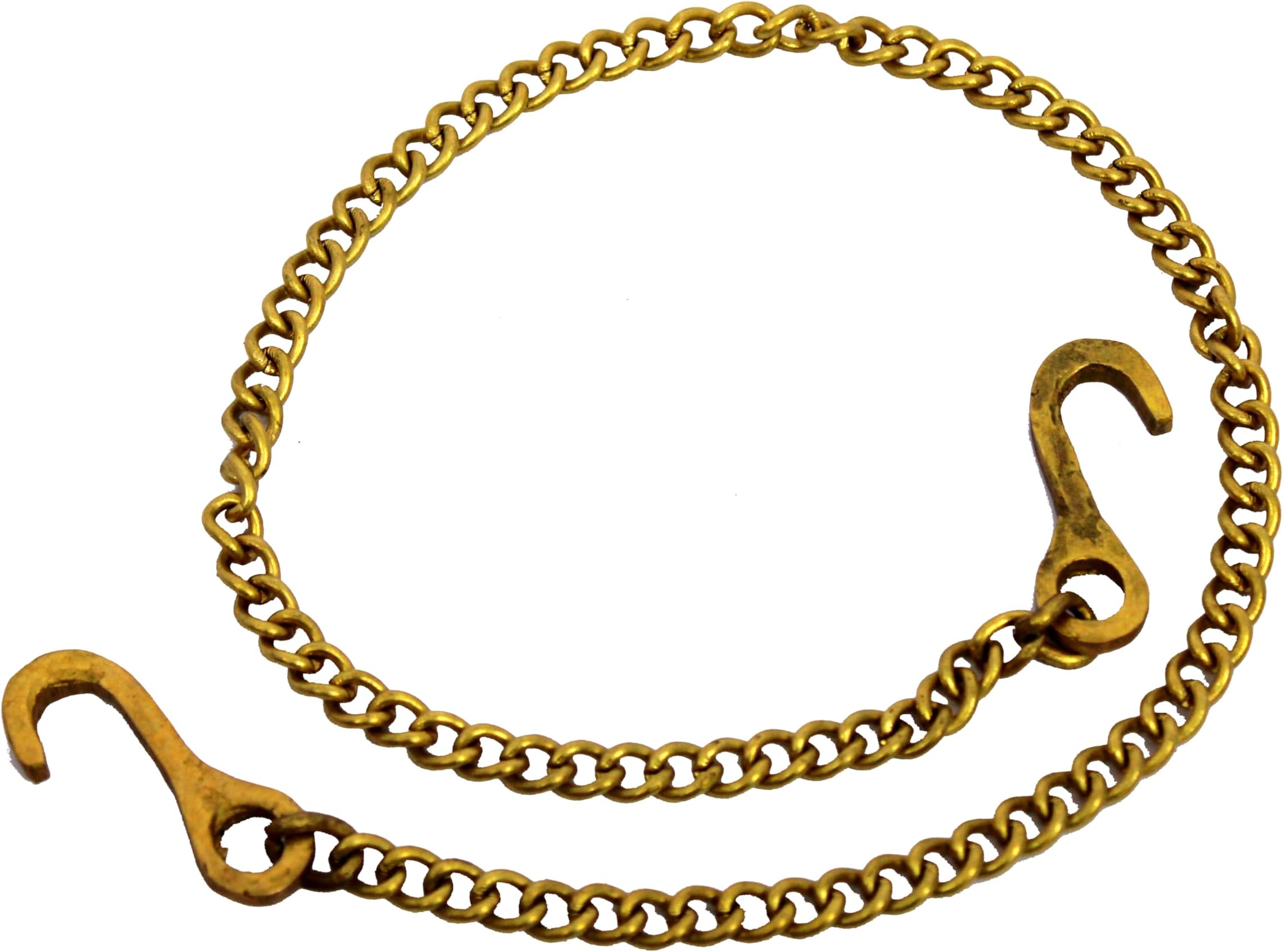 Brass Chain with Hooks for Hanging Bell Diya Deepak Bells - Length 2 Feet (24" Inches) - Golden (‎Brass/Chain/2-Feet) (2 Feet -24" Inches)