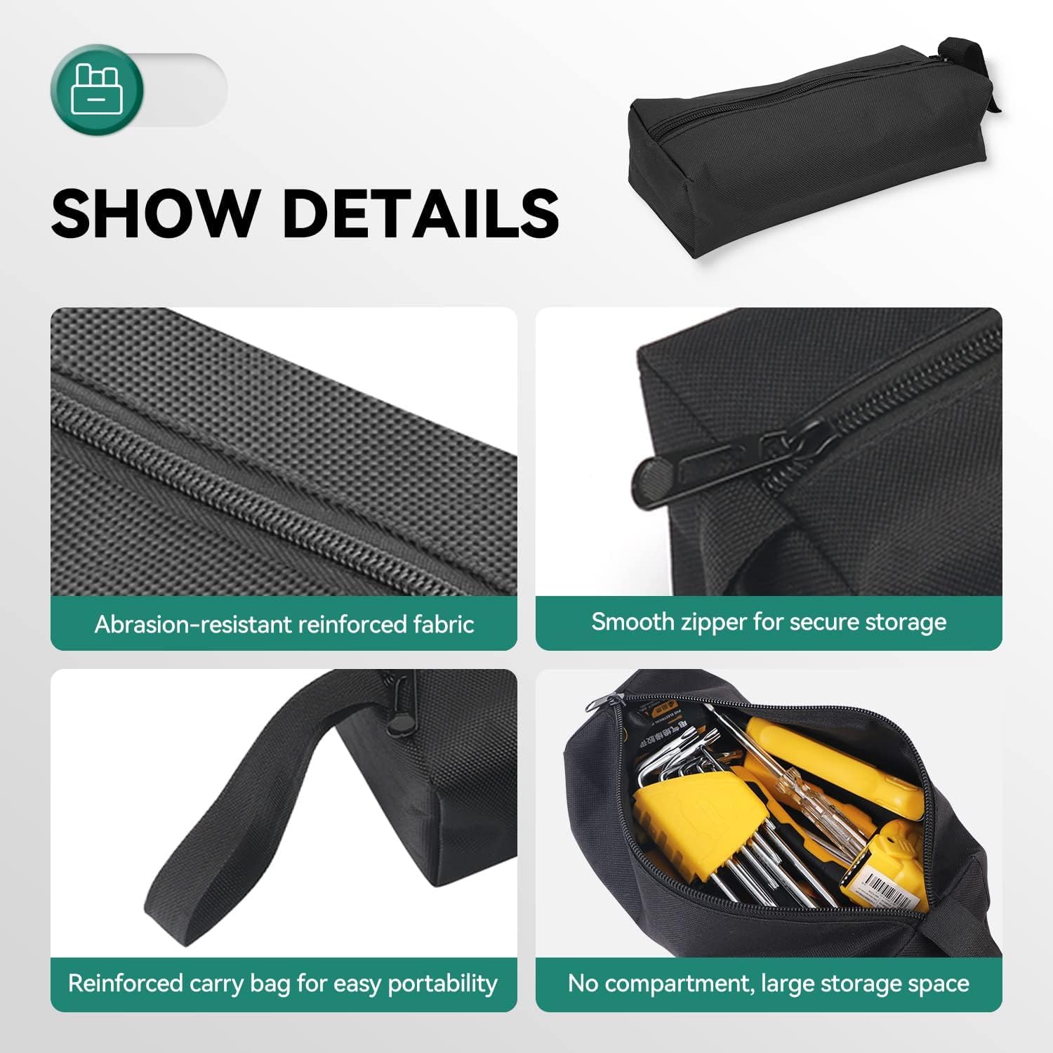 2PCS Small Portable Tool Bag Tool Canvas Storage Bag Multifunctional Clip on Zipper Tool Bag Multi Purpose Storage Organizer Zipper Bag(Black)