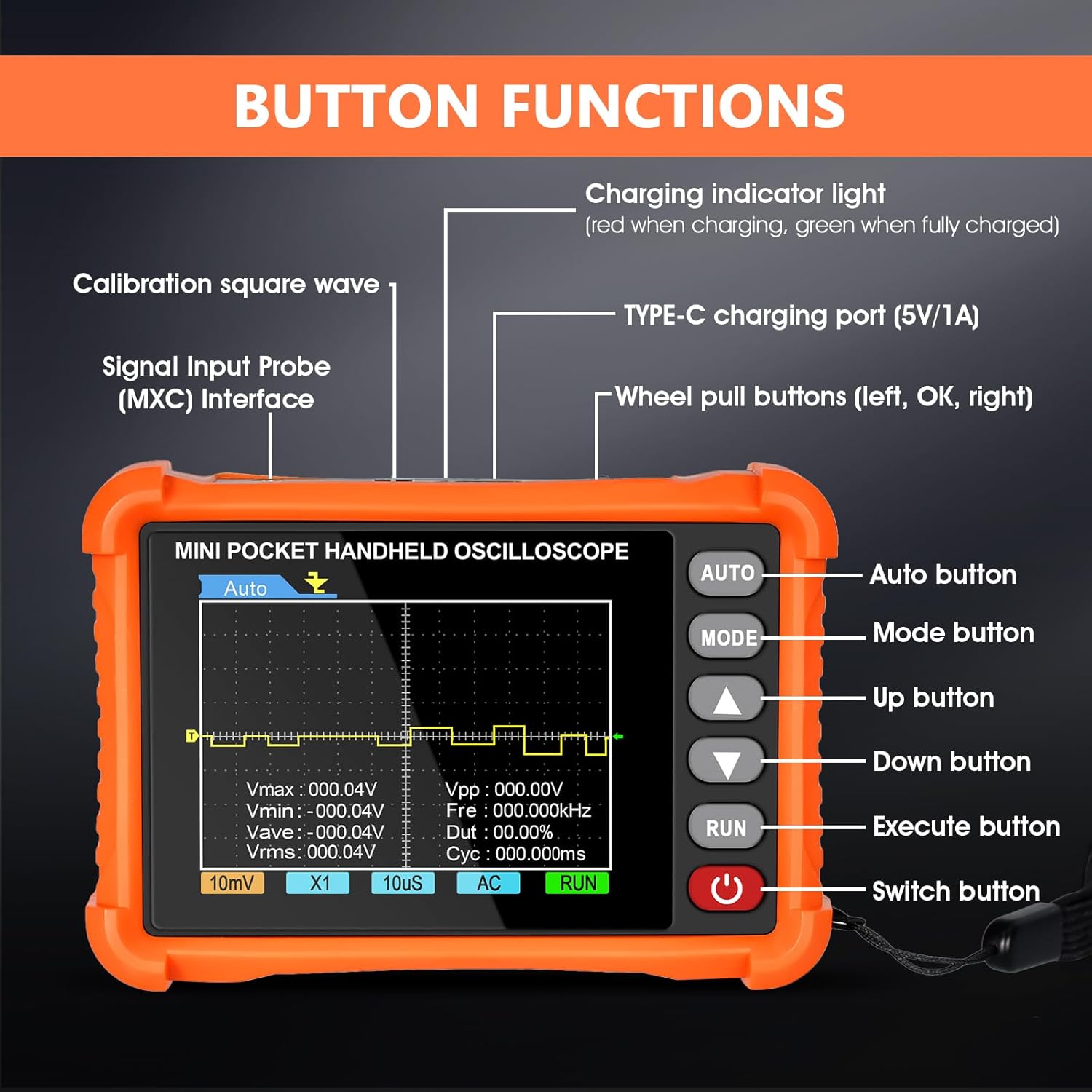 Handheld Oscilloscope, Digital Lab Oscilloscope Kit with 250KHz Bandwidth, 2.5MS/s High Sampling Rate, 2.8" TFT, 3 Trigger Functions, Portable USB Automotive Oscilloscope & Accessories