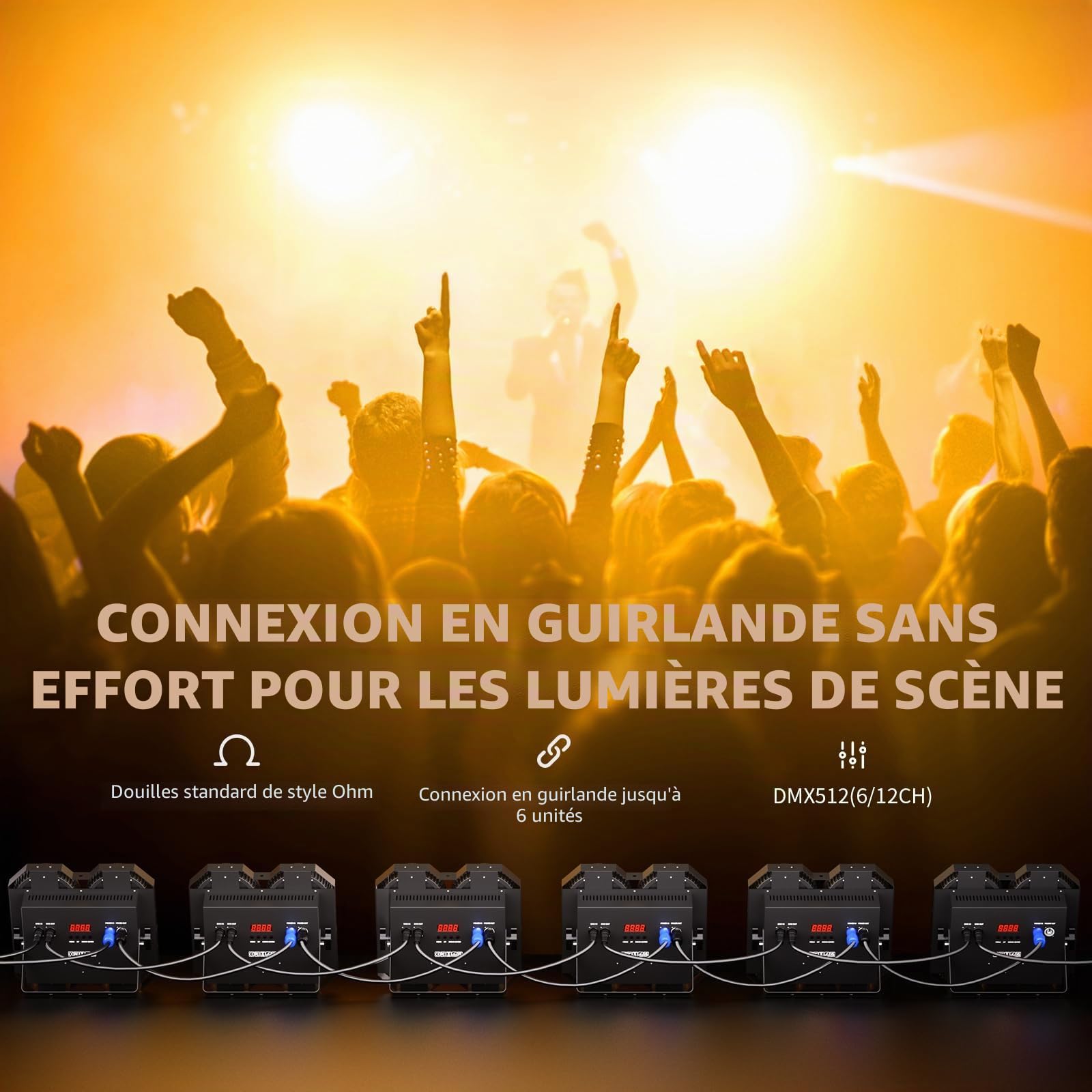 COB LED Par Lumière de Scène 400W, Projecteur d'Audience 2 en 1 Blanc Froid/Chaud Eclairage Scene COB Effets avec Strobe DMX512 Contrôle Sonore pour Théâtre Noël Fête Disco