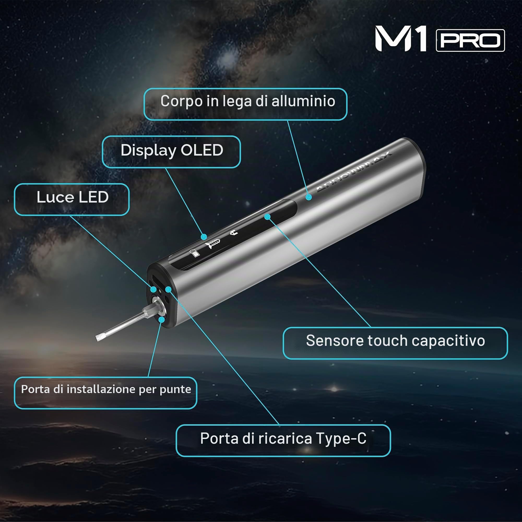 ARROWMAX Mini cacciavite elettrico cacciavite elettrico di precisione, 60 inserti magnetici, coppia max 3 Nm, 5 modalità di coppia, attacco esagonale da 5/32", kit di riparazione per laptop M1 PLUS