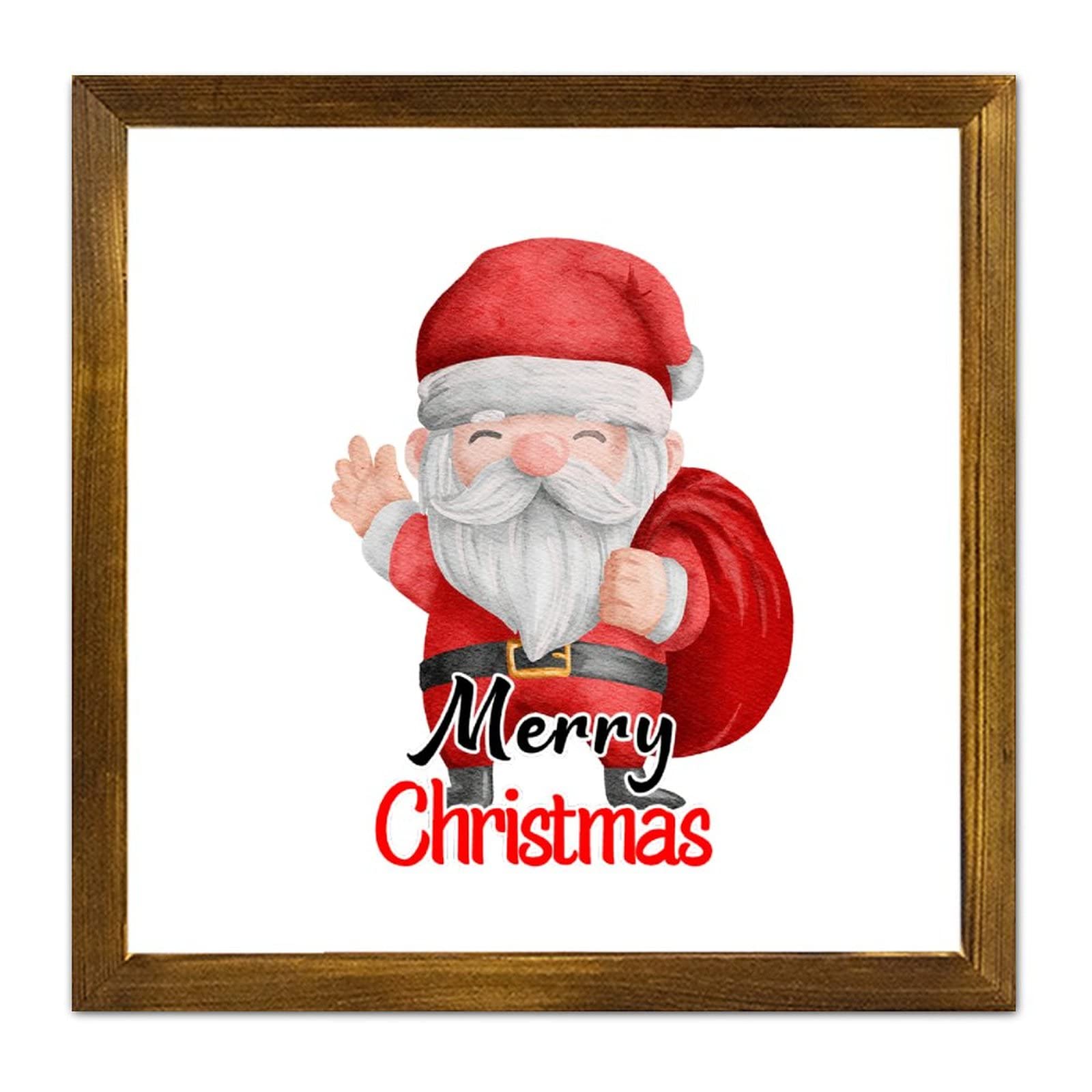 Panneau de Noël en bois Père Noël 30x30cm cadre rétro chrétien pour mur de maison