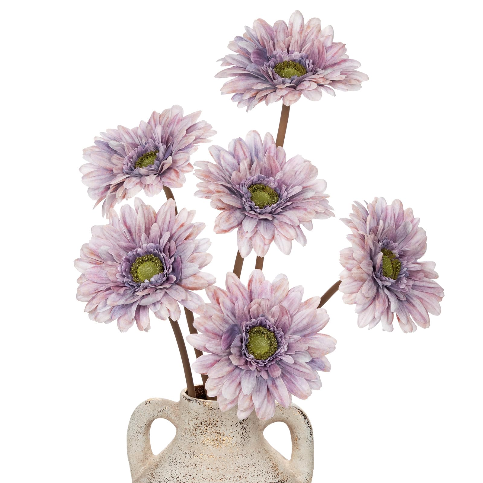 briful realistic fake flowers bulk – 6pcs gerbera daisy artificial flowers bouquet, spring summer faux flowers indoor for vase filler, wedding centerpieces, home & outdoor decor, purple