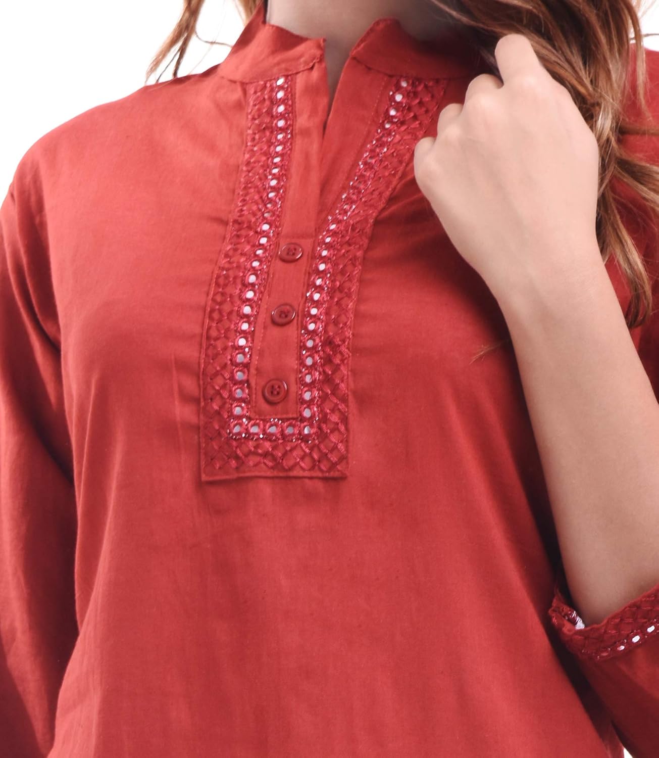 Chichi Indian Women's Plain Cotton Kurti Top - Image 4