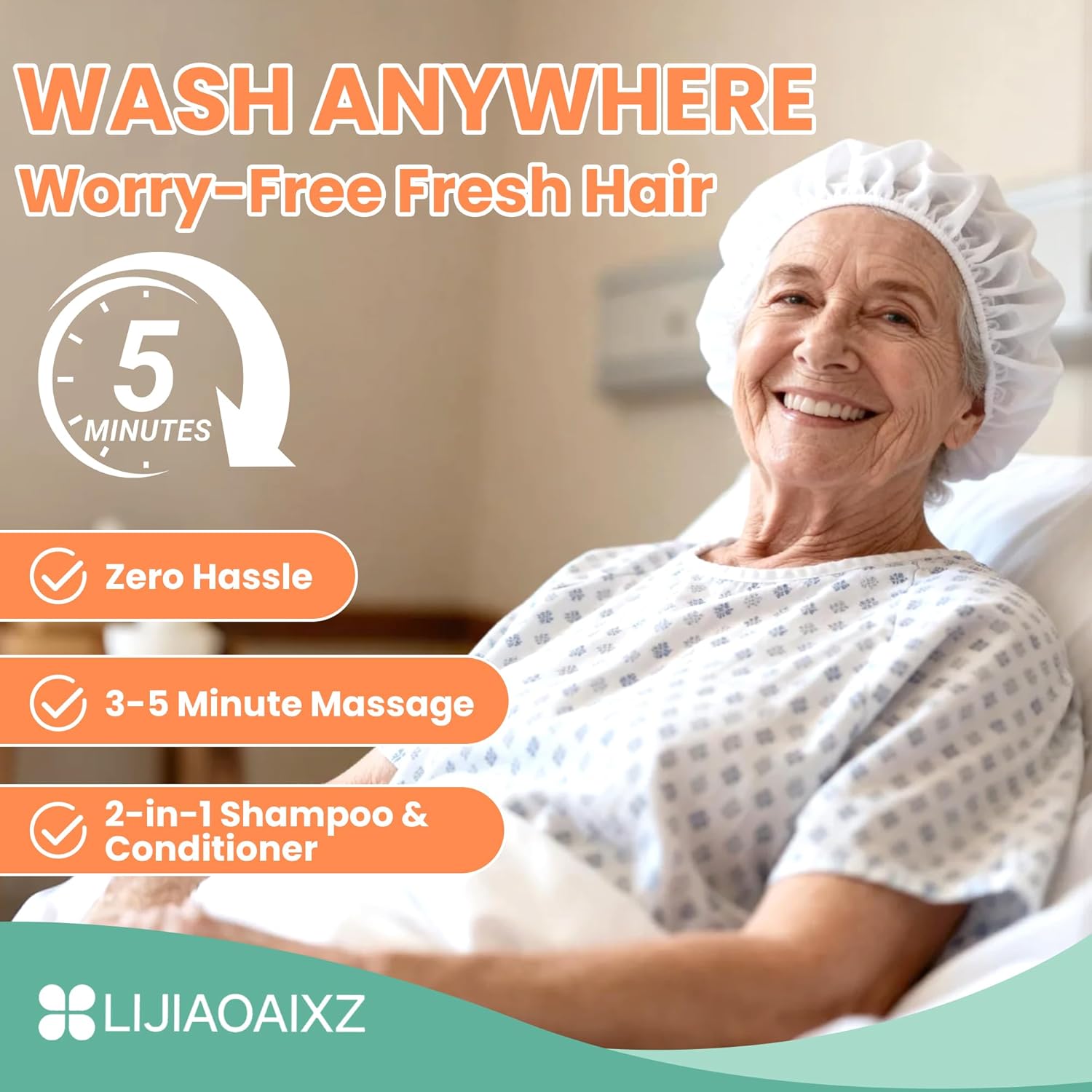 Shampoo Caps No Need Rinse for Bedridden, Post Surgery Patients, Rinse-free Hair Wash Caps for Elderly, Hospital Inpatients, No Need Rinse Shampoo Cap for Temp Mobility-Impaired Camping Enthusiasts 8P - Image 2
