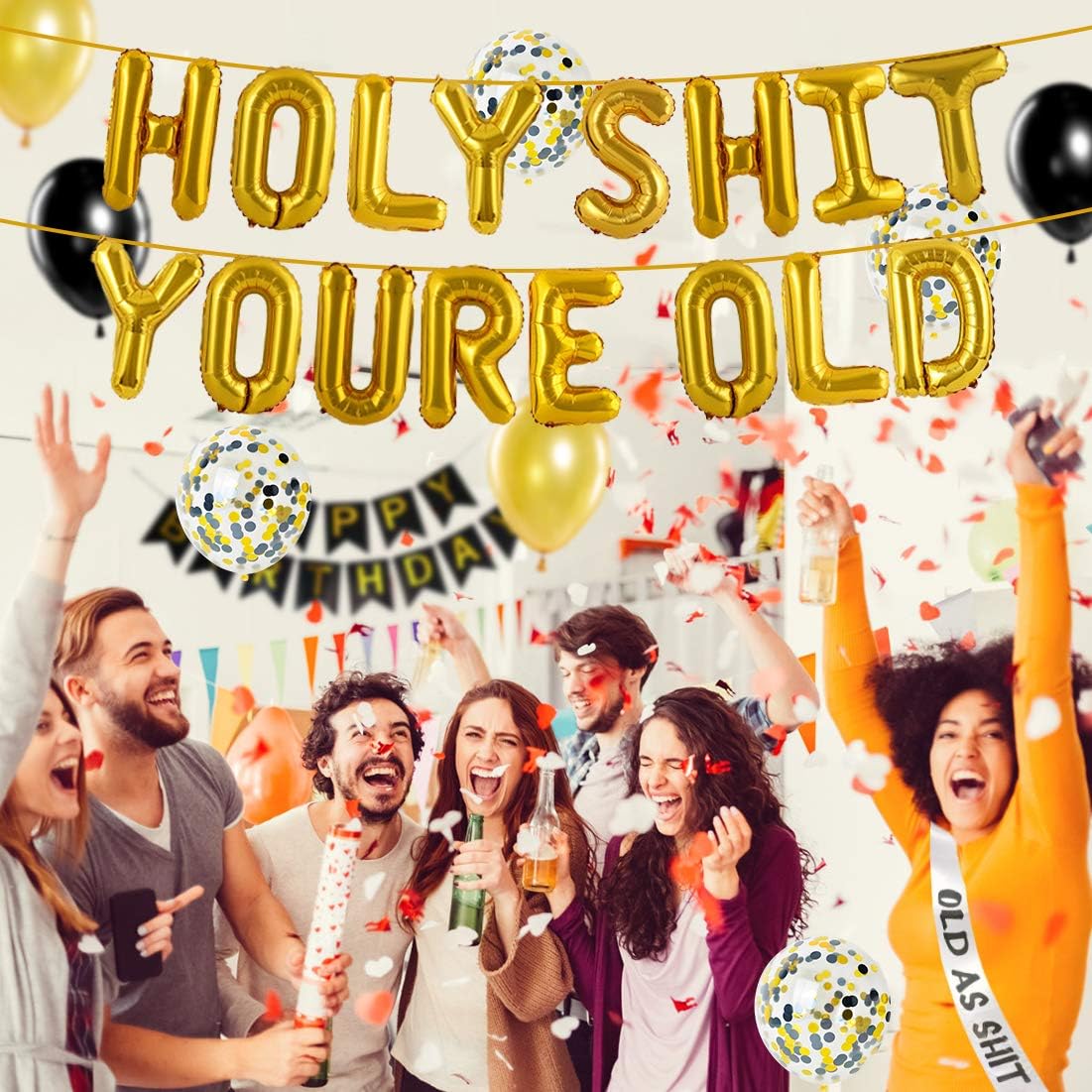 Fangleland Funny You’re Old Birthday Decorations Old as Sht Sash Balloons for Adults Men 40th 50th 60th 70th 80th Birthday Supplies - Image 3