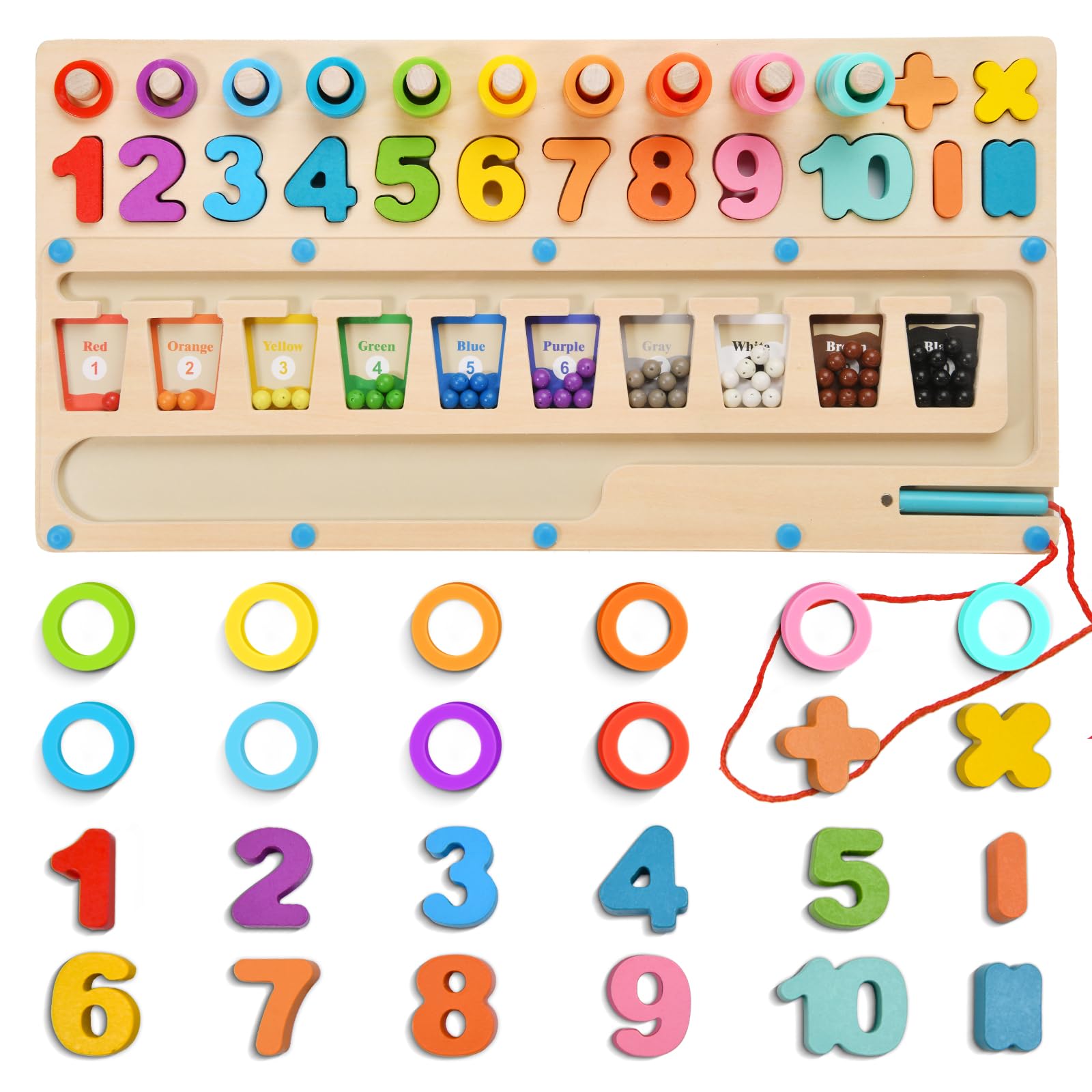 AIKER 2025 Upgraded 3 in 1 Montessori Toys, 3 4 5 Years Old Magnetic Game Maze/Number color Game/Counting Learning, Educational Toys for Girls Boys Children Over 3 Years Old(45 * 22 * 3)