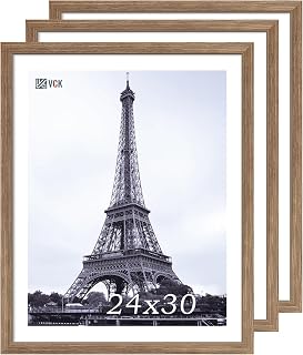 VCK 24x30 Poster Frames 3 Pack, Walnut Wood Picture Frame, Wall Display | Easy Hanging, 1.1in Wide Border, Clear Plexiglass, Vertical & Horizontal for Artwork, Puzzle, Hallways, Home & Office Decor