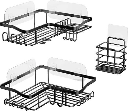 Miniatura 8 de Juego de organizador de ducha, juego de 3 organizadores de ducha esquineros con soporte y 15 ganchos, estantes de ducha de acero inoxidable 304 para
