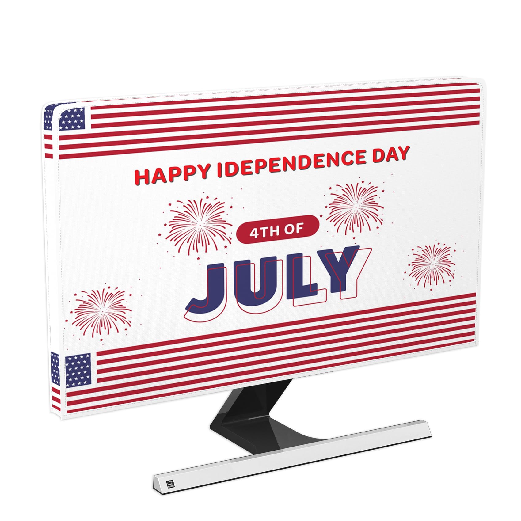 Happy Independence Day Waterproof Computer Monitor Cover 26, 27, 28 Inch 4th of July American Flag Firework Computer Monitor Covers Anti-Static Dust Proof Protective Cover for LCD/LED/HD