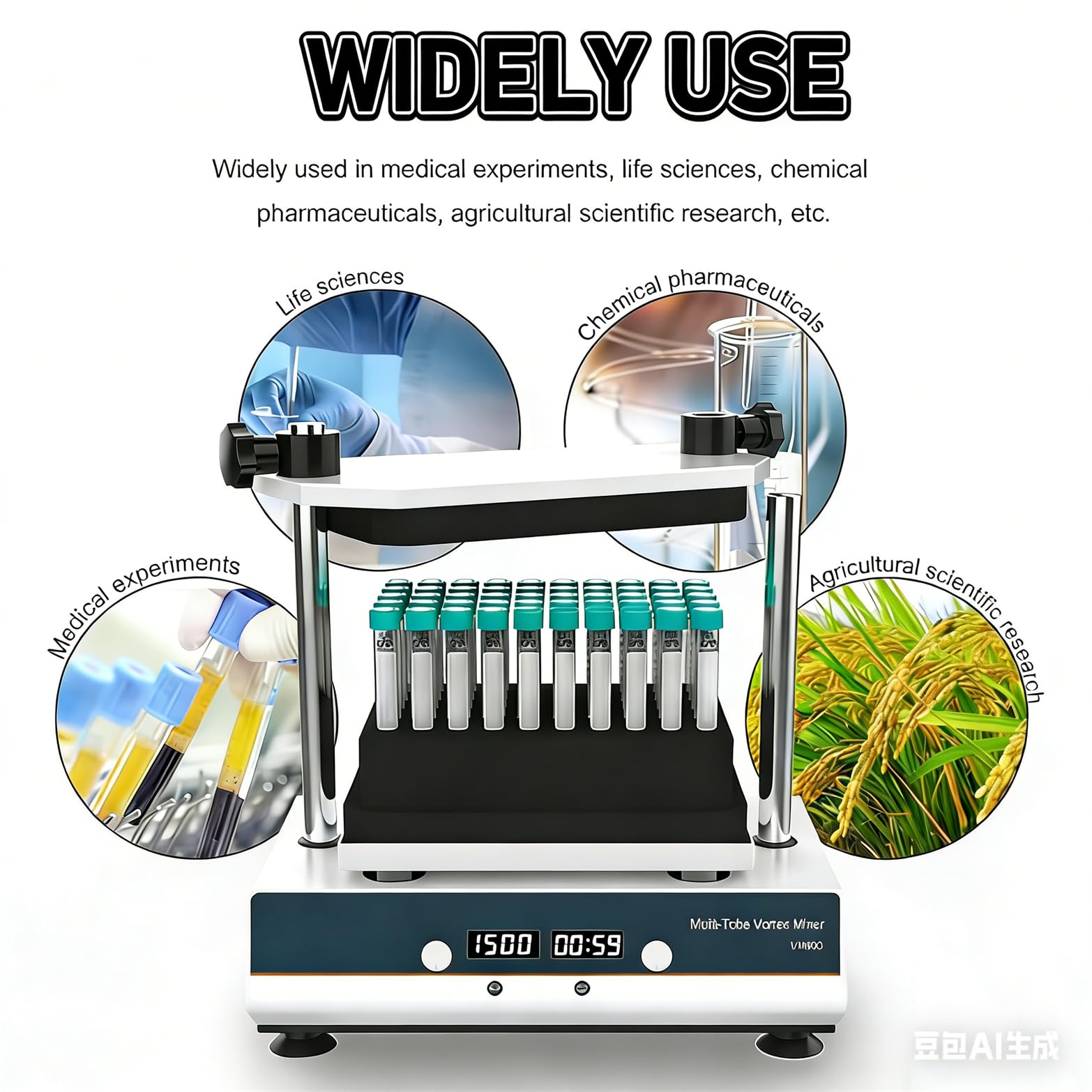 Mezclador Vórtice De Laboratorio Con Capacidad Para Tubos De 1,5Ml a 50Ml, Mezclador Vórtice Multitubo Con Agitador, 500-3000Rpm, 3 Módulos, Agitador De Sobremesa Estable Para Aplicaciones Químicas