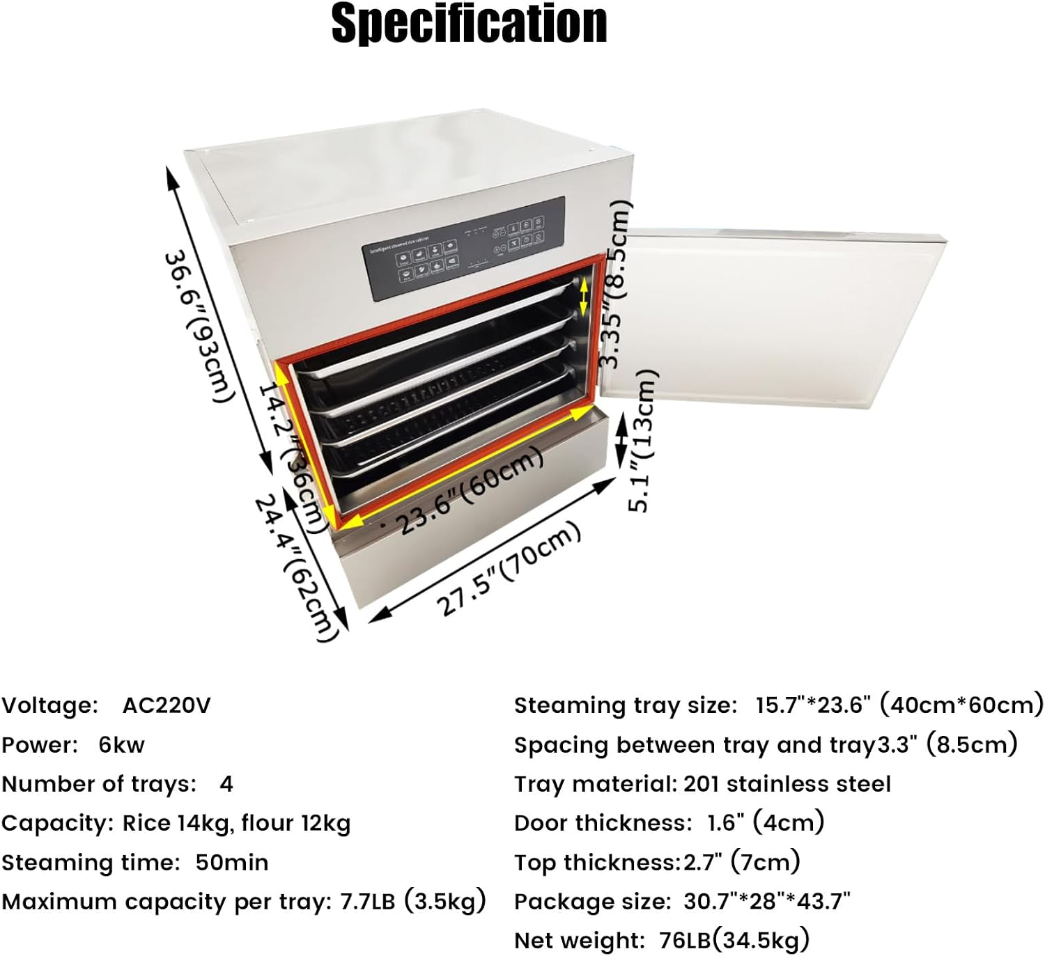 220V 1PH Commercial Electric Steamer 6000W Warming Cabinet Steam Box 4 Tray Intelligent Steaming Cabine for steamed rice, buns, meat, seafood