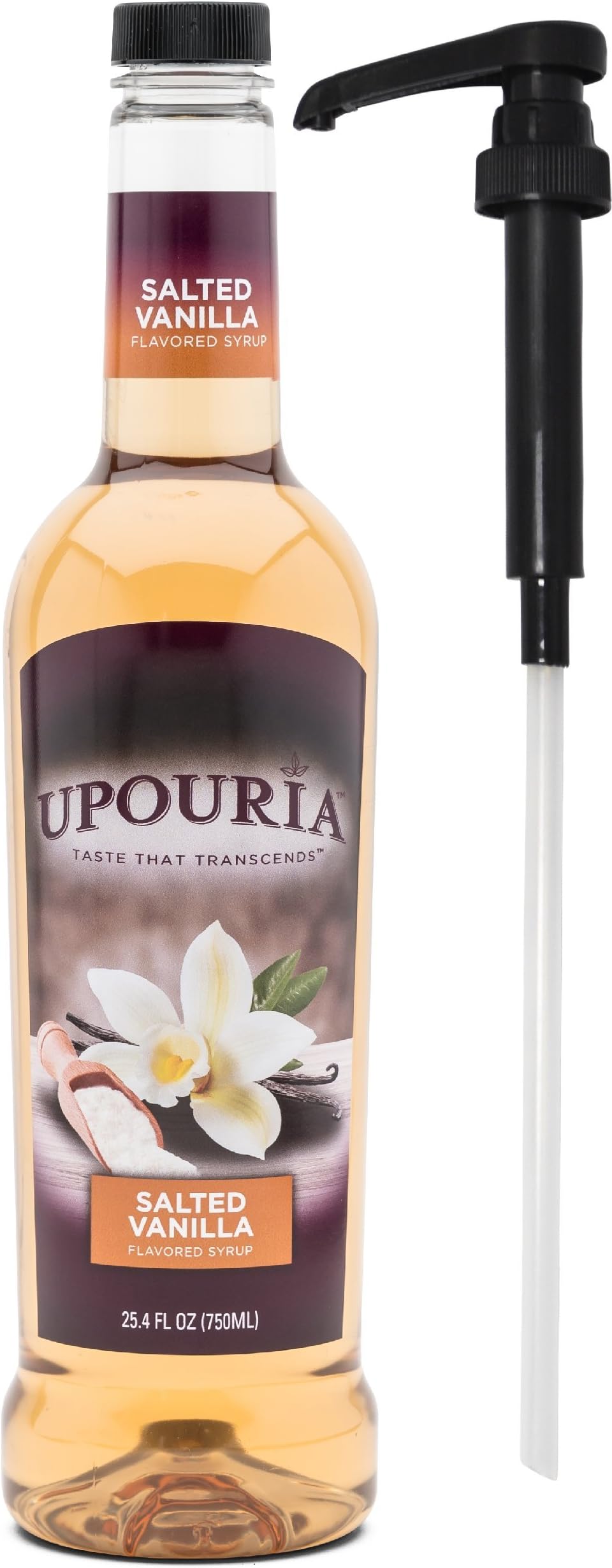 Upouria Salted Vanilla Flavored Syrup, 100% Vegan and Gluten-Free, 750 ml Bottle with Syrup Pump