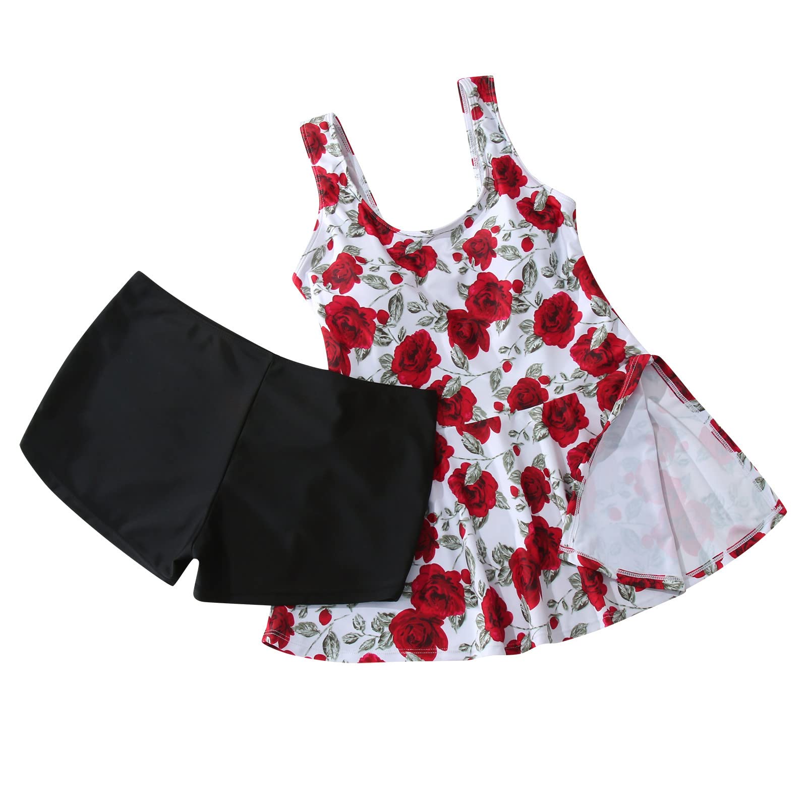 riou 2022 Tankinis Mujer BañO dos Piezas PantalóN Flores Impresión Monokini Elegante Vestido Traje de Baño y Braguitas Ropa de Playa Mujeres Conjunto Boyshort Playa Piscina