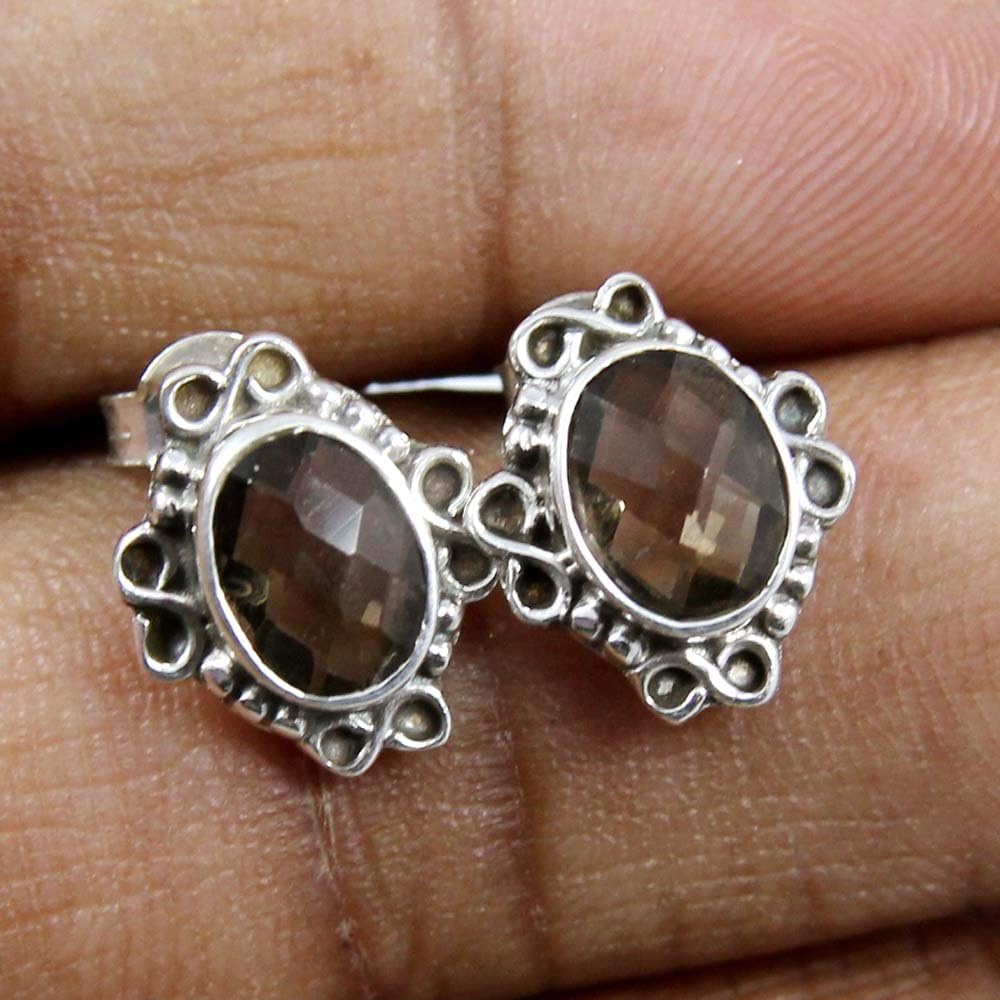 Goyal Exports Smoky Quartz Faceted Gemstone 925 Sterling Silver Drop Dangle Earring Jewlery SEG34A