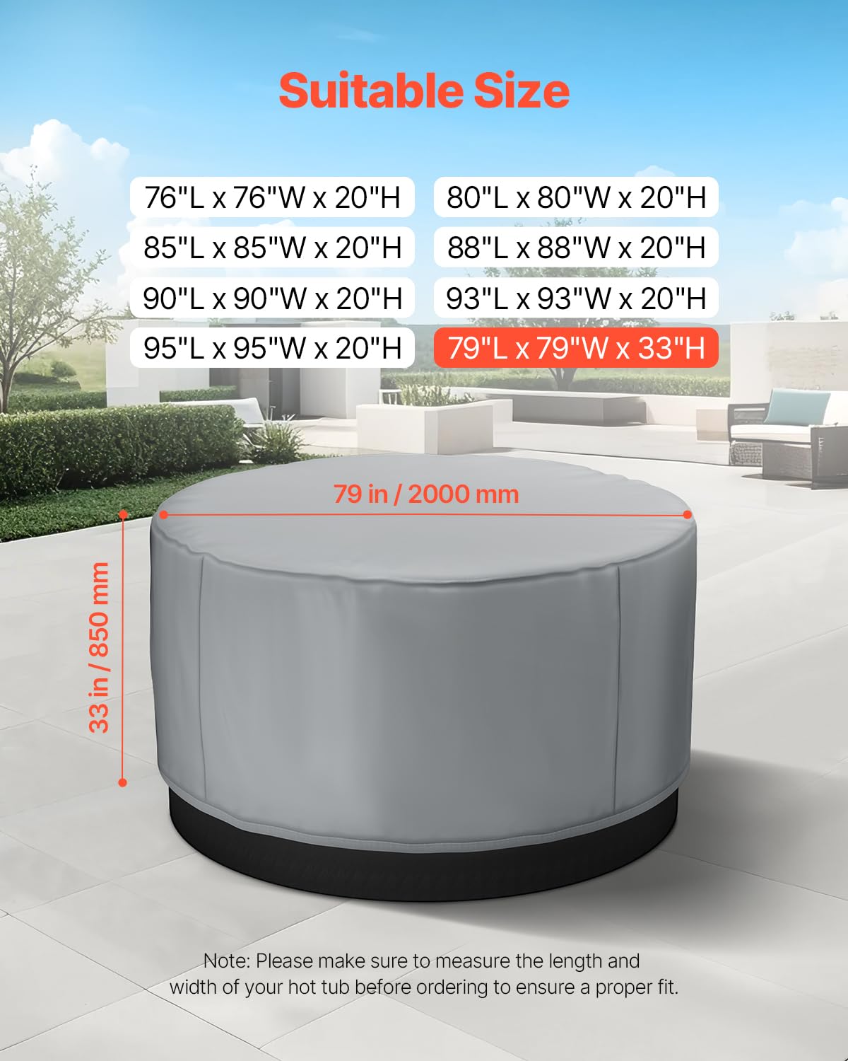 VEVOR Housse de Protection pour Spa extérieur, φ200 x 85 cm, Couverture Ronde Spa, résistante aux intempéries et à l'eau, Tissu Oxford 420D Ultra-résistant et résistance à la déchirure 950N, Gris