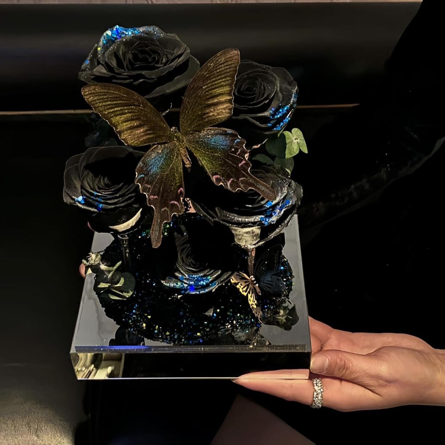 Butterfly Rose Acrylic Ornament Immortal Flower Finished Rose Gift for mom Wife Girlfriend Valentine's Day Gift for her Mother's Day Christmas Anniversary Birthday Gift for Women