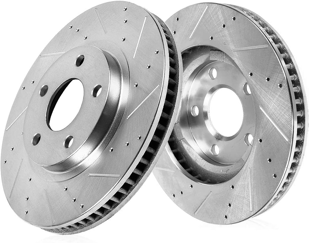 Callahan Front Brakes For 2005 2006 2007 2008 2009 2010 2011 2012 Subaru Impreza WRX STI Drilled and Slotted Brake Rotors