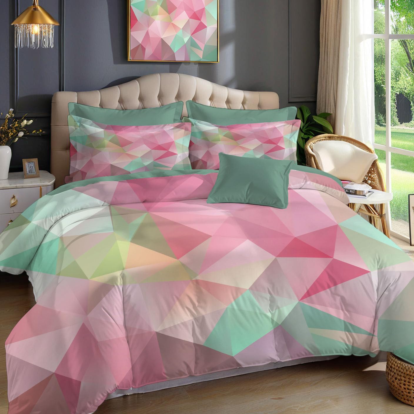 Parure de lit 240x260cm géométrique avec housse de couette et taies