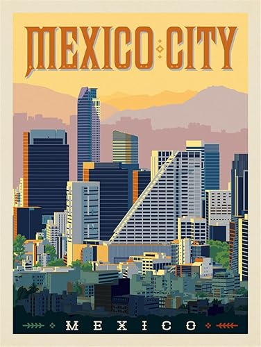 Pósteres de viaje vintage de Ciudad de México, arte de pared, decoración de habitación de preparación, decoración estética de habitación, decoración