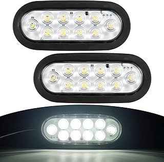 6" Oval LED Trailer Lights Kit, 2PCS Waterproof Stop/Turn/Brake Tail Lights with 10 LED Markers for Truck, RV, Boat, Trailer (white) DOT Compliant