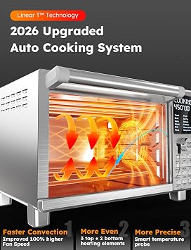 Nuwave Bravo XL Pro Air Fryer Toaster Oven, Improved 100% Super Convection, Quicker & Crispier Results, 100 Presets, Multi-Layer Even Cooking, 50-500F, Smart Probe, PFAS Free, 30QT, Stainless Steel