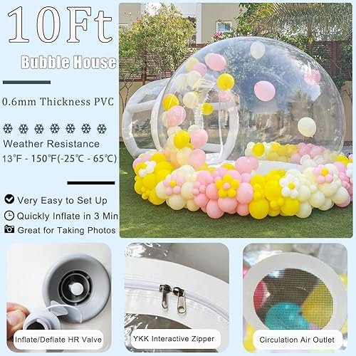 Miniatura 2 de Casa inflable de burbujas para niños, tienda de campaña inflable transparente de 10 pies con soplador y bomba para uso comercial, casa de burbujas