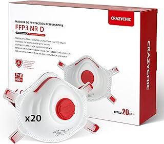 CRAZYCHIC - FFP3 NR D Atemschutzmaske mit Ventil - CE Zertifiziert EN149 Staubschutz - Staubschutzmaske gegen Rauch Verschmutzung Staub - Für Arbeit Baustelle Industrie Lackieren Chemie