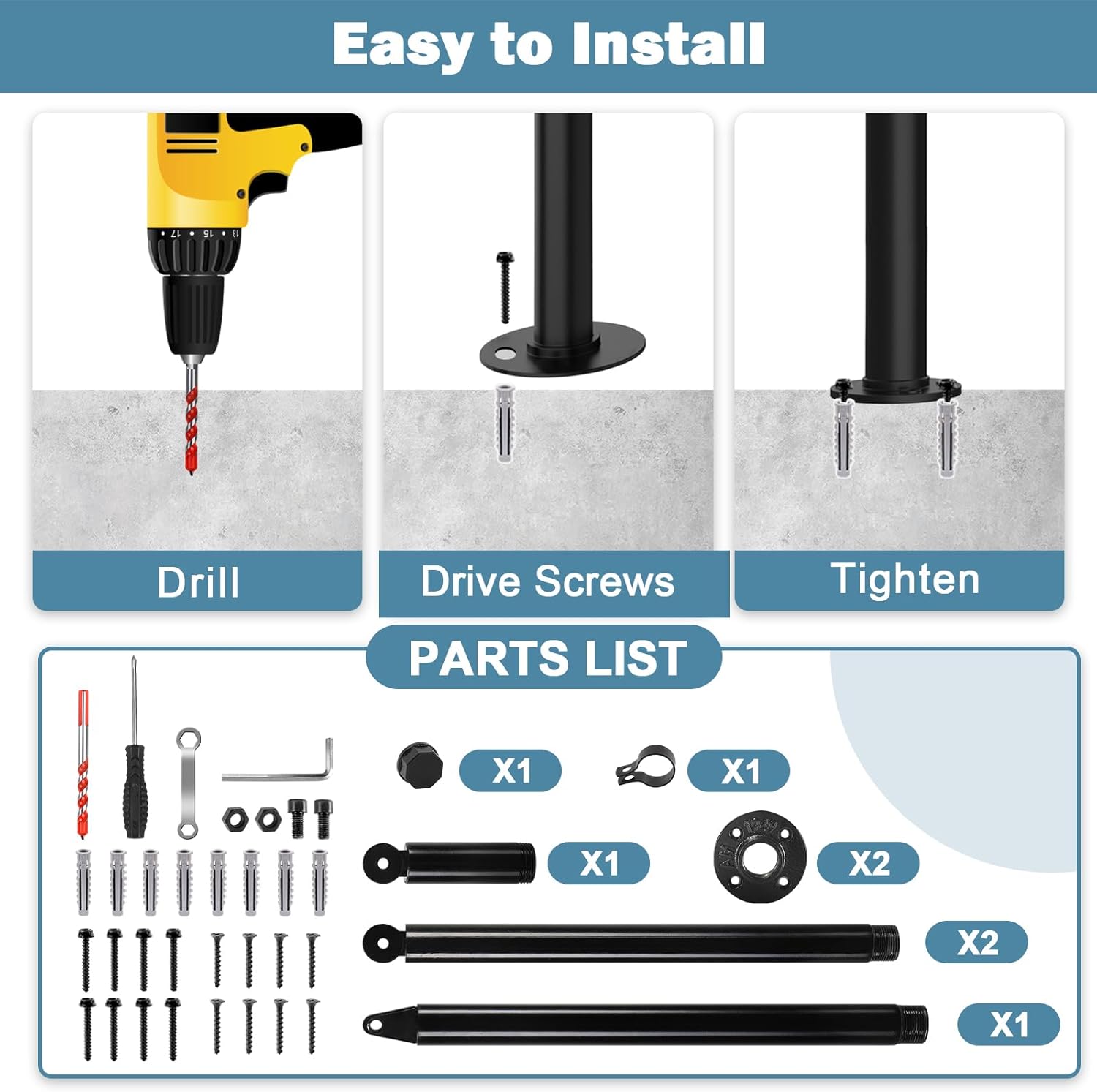 Hand Rails for Outdoor Steps,Metal Deck Railing Kit Fits 1 to 3 Steps,Railings for Outdoor Steps for Concrete,Brick,Porch Railing