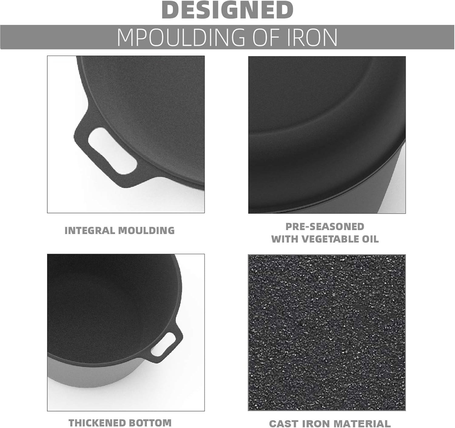 Cast Iron Dutch Ovens 5-Quart Double Pot Set with Loop Handles Camping Cast Iron 10 Inch for Indoor and Outdoor