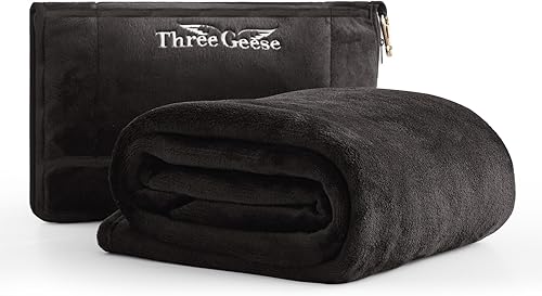 Three Geese 2-in-1 Travel Blanket and Pillow, Soft Flannel Airplane Throw Blanke