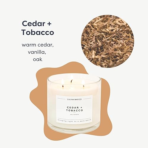 Miniatura 2 de Calyan Wax - Vela de cera de soja, cedro y tabaco, vela perfumada de 3 mechas para el hogar, vela de alta calidad con aceites esenciales, cera de