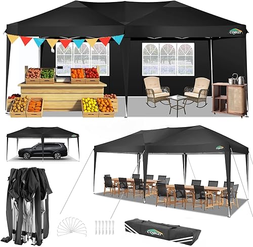 Miniatura 15 de COBIZI - Toldo desplegable de 10 x 20 pies con 6 paredes, impermeable y con protección UPF 50+, ideal para bodas, fiestas, eventos al aire libre y