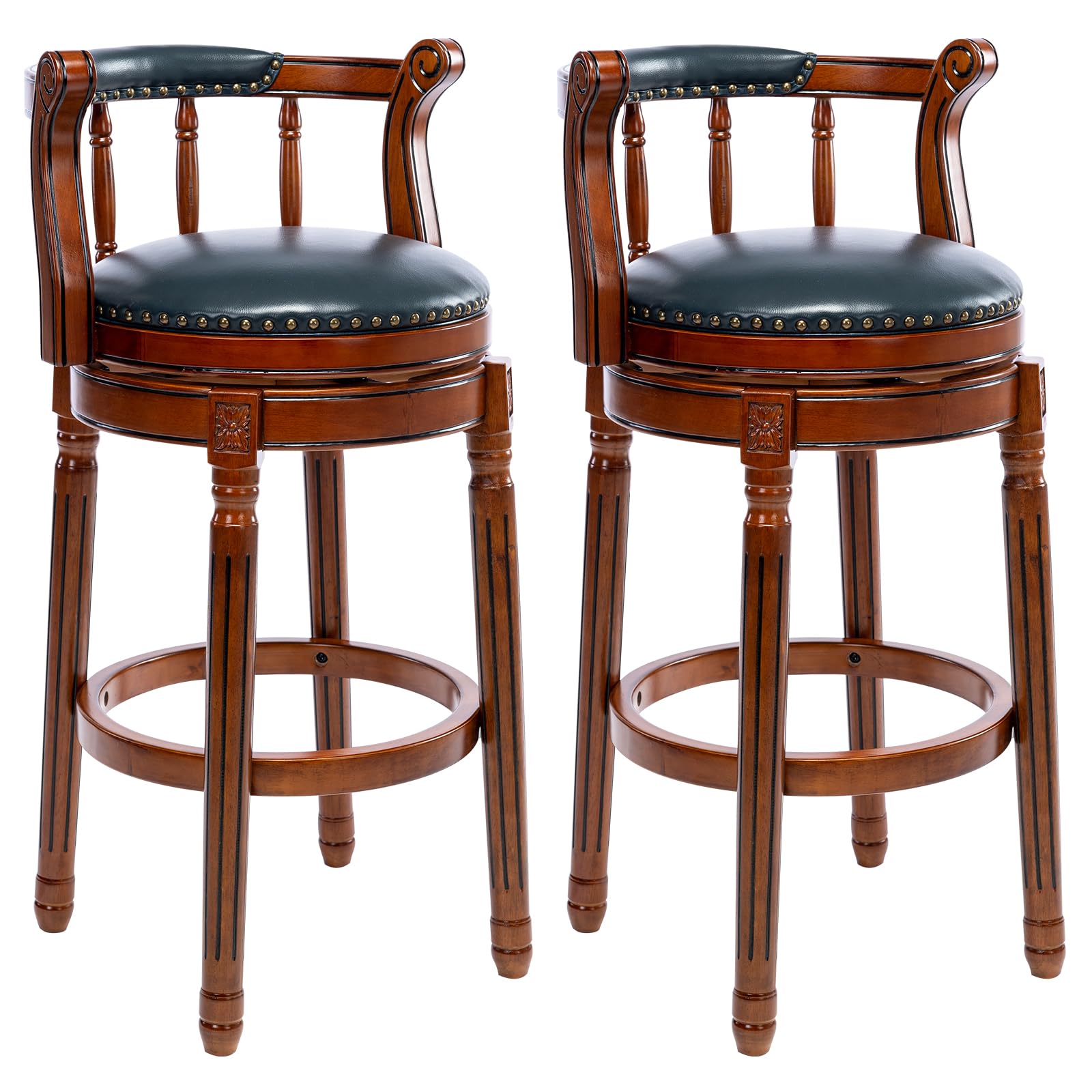 AULIFE Cow top Leather Wooden Bar Stools, 360 Degree Swivel Bar Height Chair with Backs for Home Kitchen Counter, Morden Chair Barstools (Dark Blue