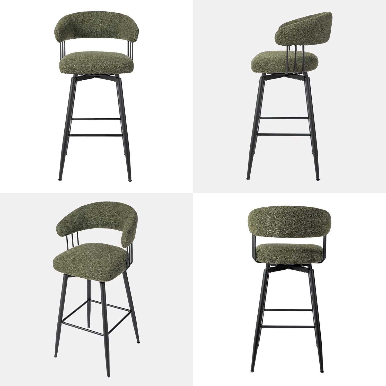 Glitzhome Swivel Bar Stools Set of 2, 31.5 Inch Seat Height Modern Mid Century Hunter Green Fabric Barstools with Metal Legs, Upholstered Bar Height Bar Chairs for Kitchen Pub Dining Room