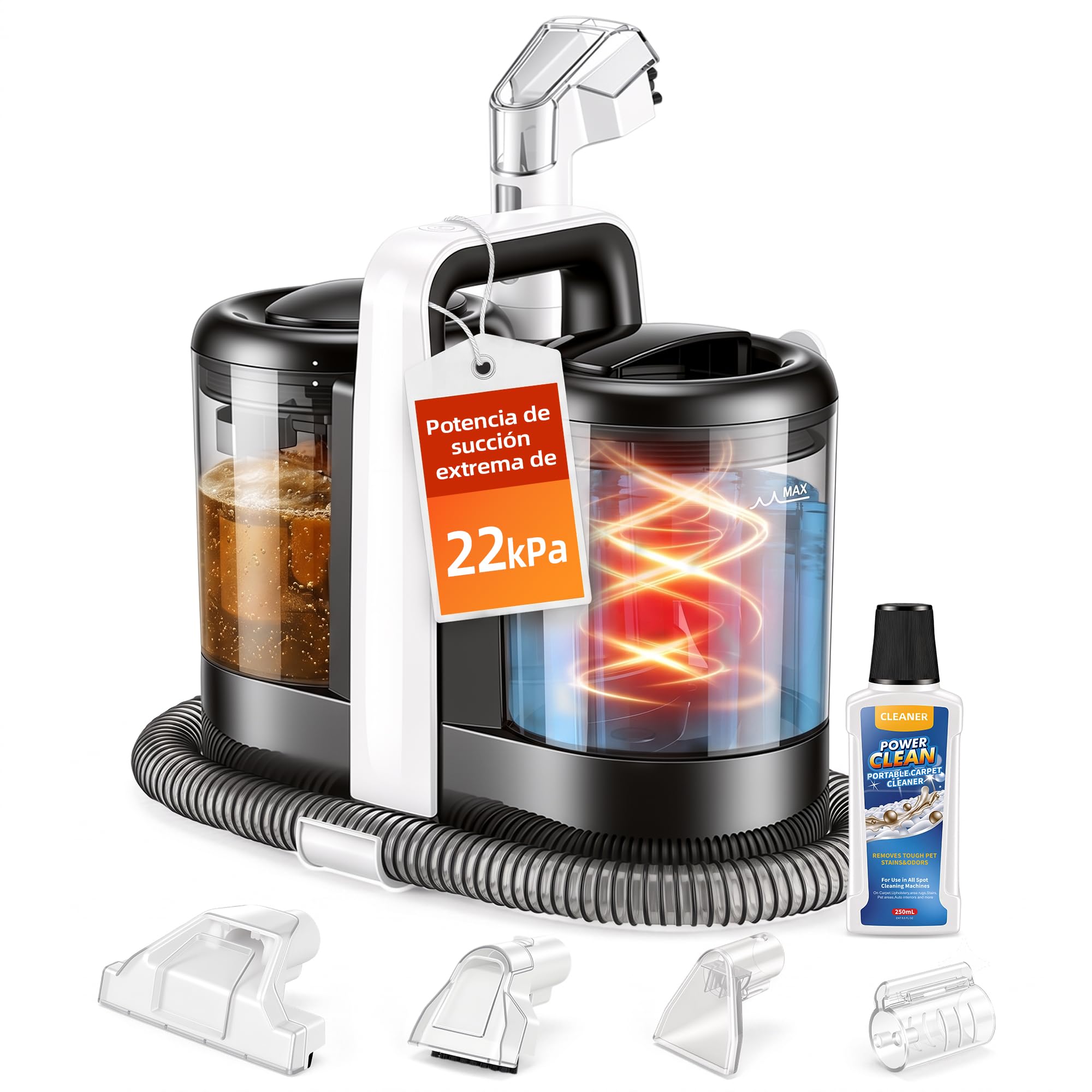 ICARE Limpia Tapicerias 600W - 22kPa Aspiradora de Agua Tapiceria con det. | Limpiador de Alfombras Portátil con Líquido Limpiador - con Autolimpieza, para Sofá, Alfombras, Felpudos, Coche y Mascotas