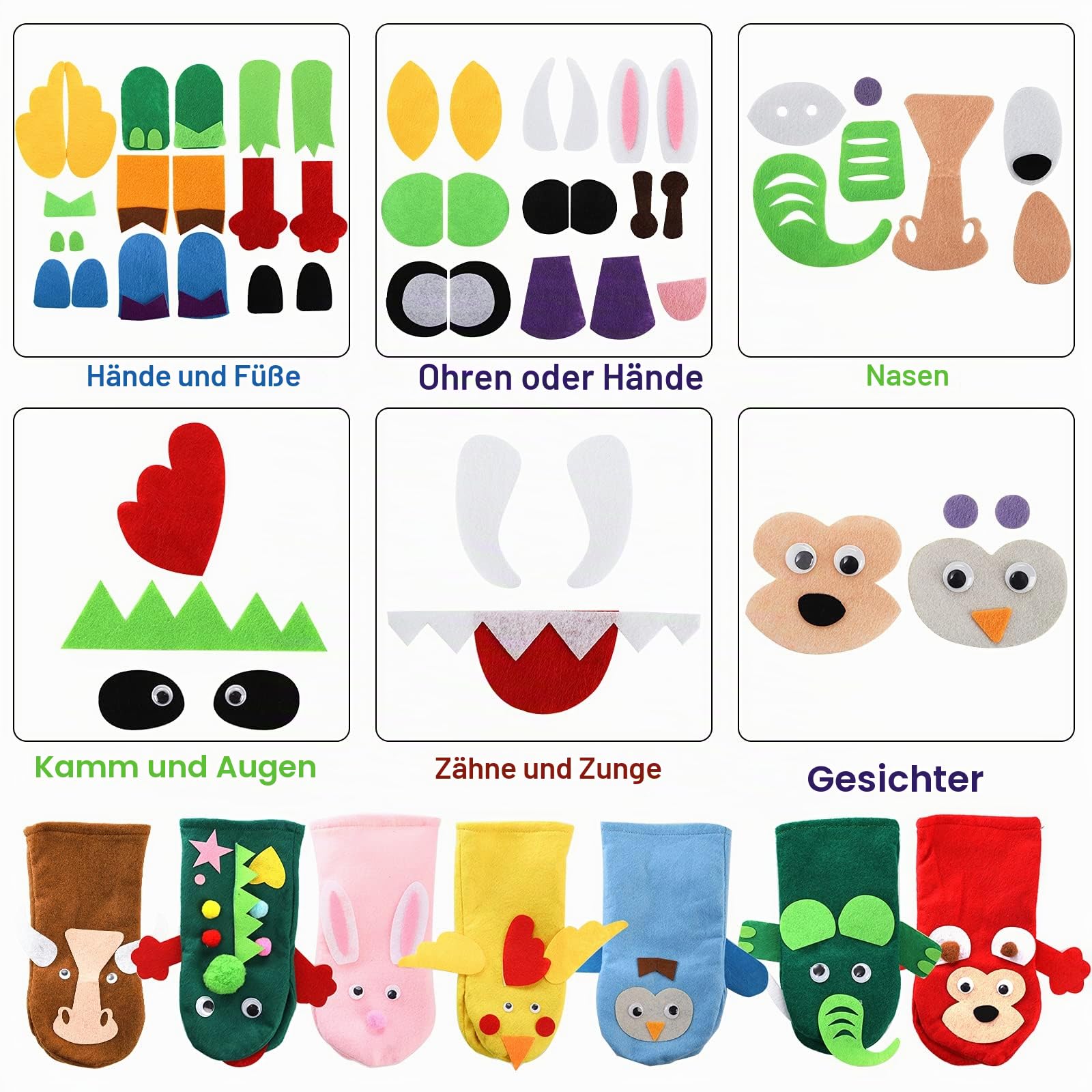 TOPZEA 12 Stück Handpuppen-Bastelset, für Kinder zum Basteln und Kunst, Aupplies, Filzsockenpuppe, kreative Bastelpuppen, Bastelset mit Pompons und Wackelaugen, Rollenspiel, Partyzubehör