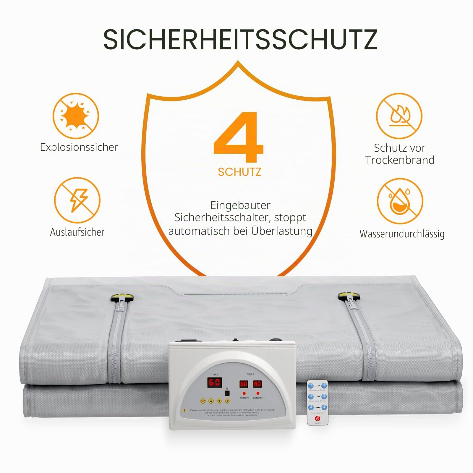 Infrarot-Saunadecke 2 Zone Digital Heim Saunadecke Professionel Detox Therapie Sauna Tragbare Oxford-Saunadecke mit 4 Sicherheitsschutz für heißes Schwitzen, Entspannung, Detox (Silber)