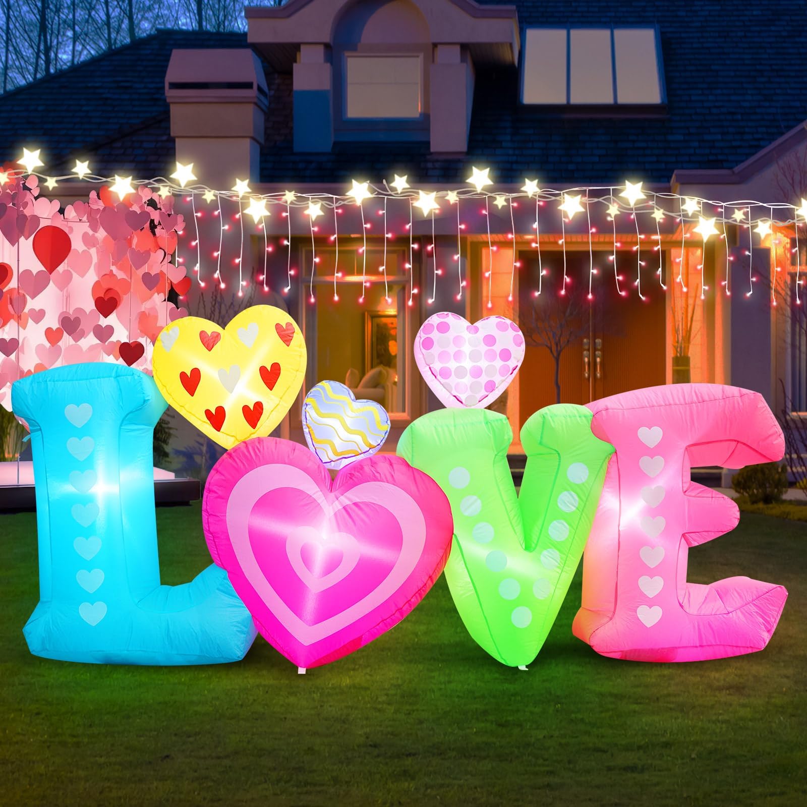8 FT Long Valentine Inflatable Love Letters with Build-in 5 LED Lights, Blow up Valentine Romantic Holiday Decor for Wedding Propose Indoor Yard Party Supplies