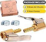 Toolwiz Verrouillage de 1/4" Air Gonfleur à pneus Chuck, 2 Boîte portable Air Accessoires pour compresseur Air Adaptateur tête de valve Presta Joint avec connecteur Barb à utiliser avec pression d'écartement des pneus