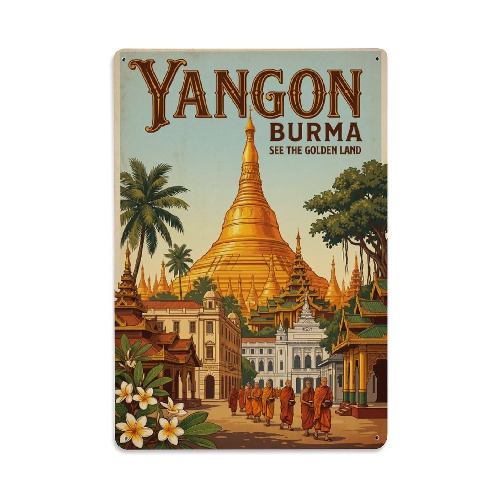 Huiyhb 8X12inch(20X30cm) Myanmar Yangon Retro Travel Metal Tin Sign