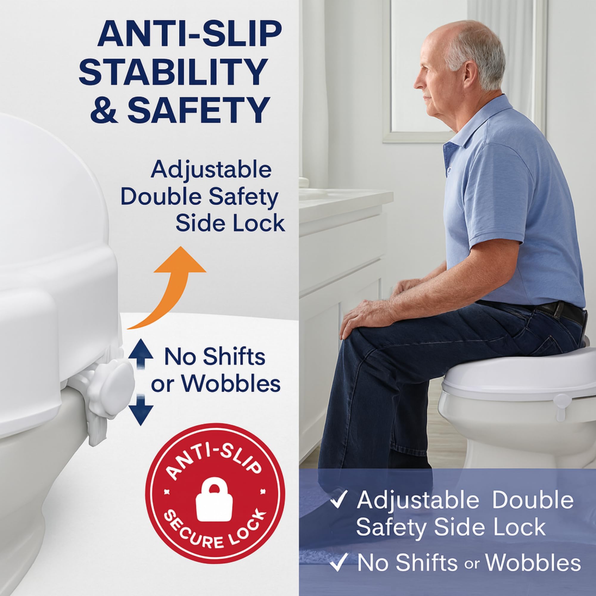 Sedile WC rialzato con coperchio, alzata per WC da 10,2 cm, facile installazione senza attrezzi, adatto per WC standard e allungati, supporto per disabili e incinte, blocco sicuro, plastica resistente