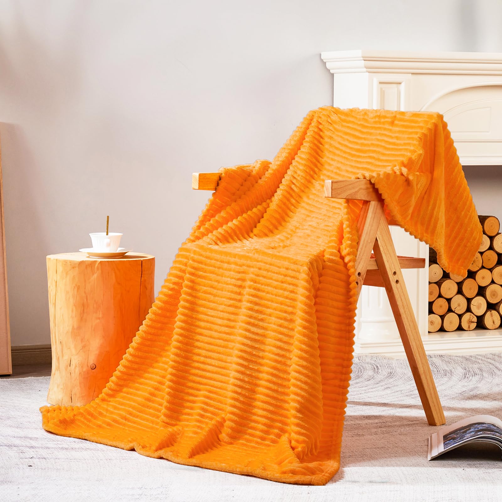 Amazon.com: Bnuitland Light Orange Flannel Throw with Storage