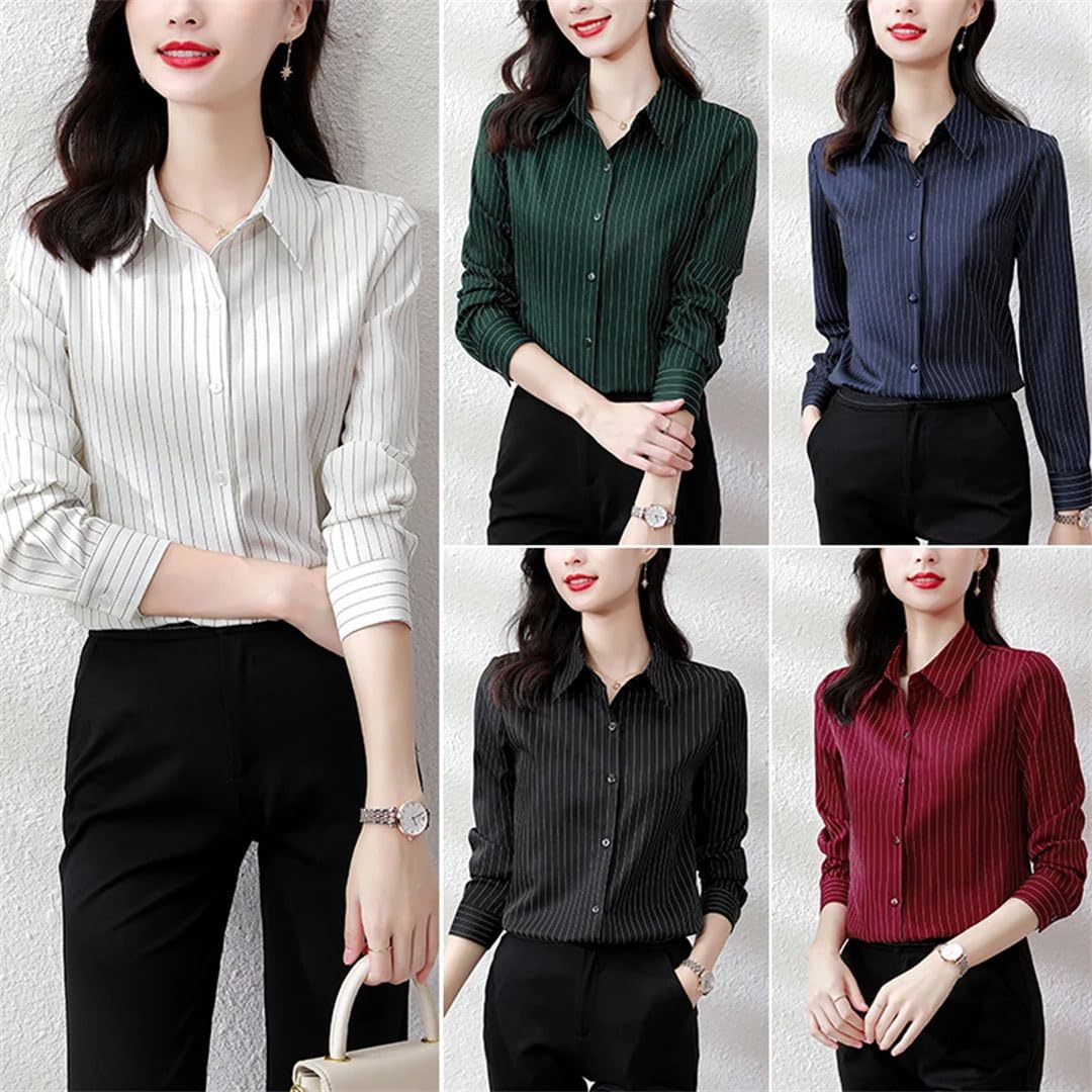 Camisas coreanas de manga larga a rayas para mujer, elegantes camisas formales de oficina