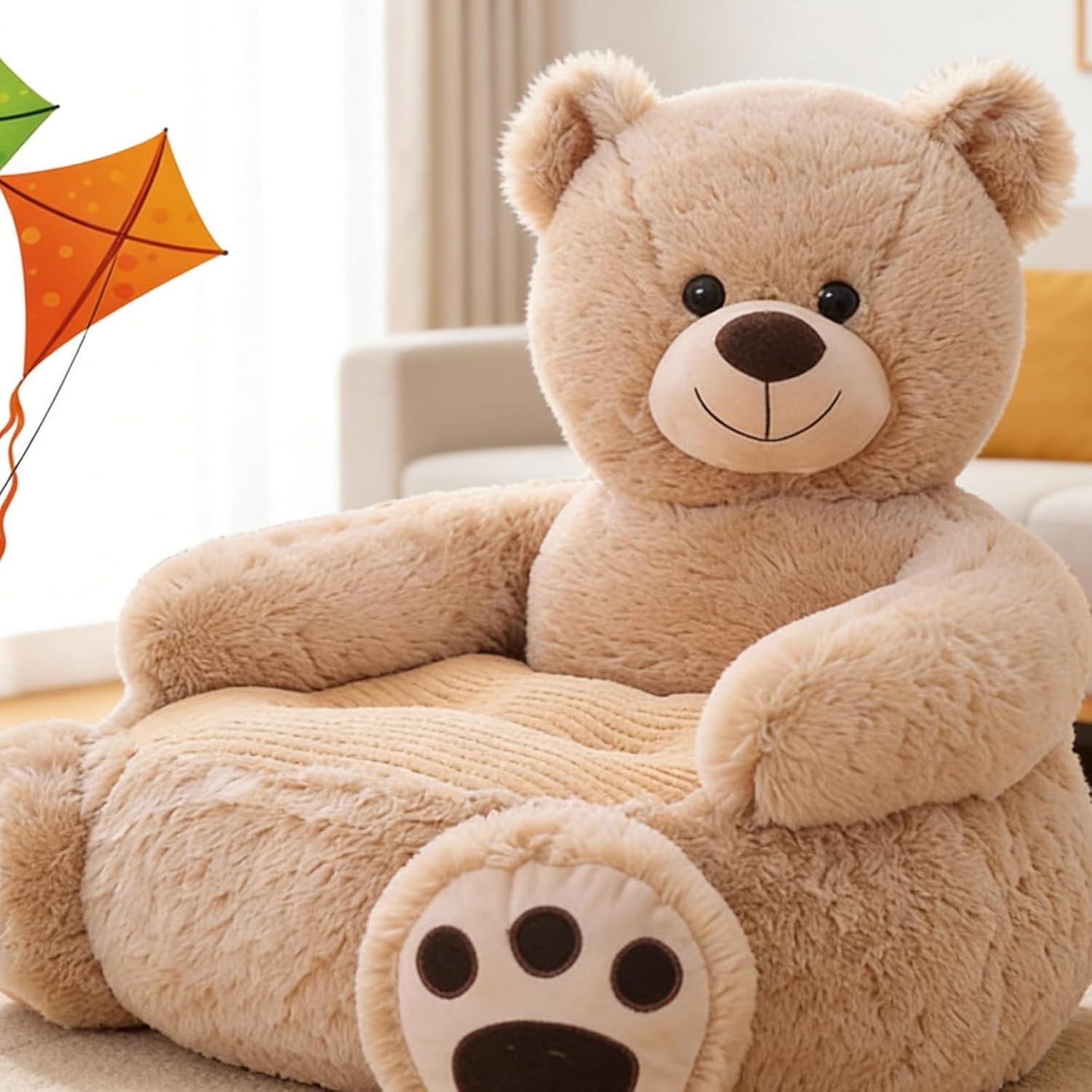 Cute Kids Sofa Seat Bear Chair Bean Bag Chair Seat, Armrest Chair Sofa, Animals Seat Cushion for Play Room, Comfortable Animal Shaped Cushion for Home Bedroom Decoration (Light Brown Bear)
